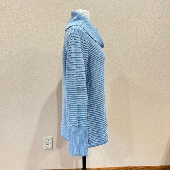 Calvin Klein Blue Ribbed Metallic Cowl Neck Sweater Size Medium - Picture 5 of 11